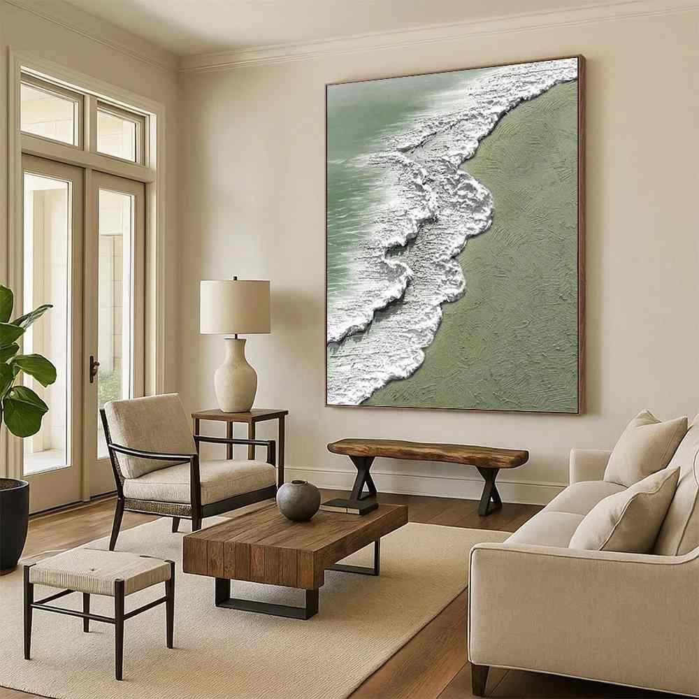 Seaside Original White Ocean Room Abstract Canvas Wall Art A63JP